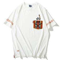 Embroidered chest bag PANDA group T-shirt PANDA cartoon youth men and women short sleeve creative embroidery half sleeve couple tide