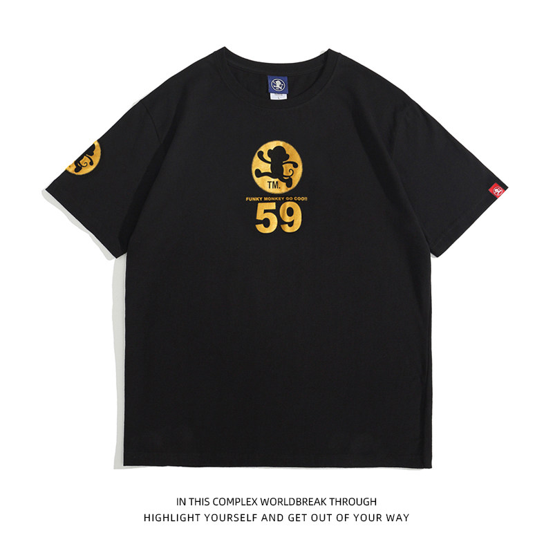 Goku Honpo GO-COO 59 Monkey Basic Personality Men's Short Sleeve Gilding T-Shirt Cotton Couple Trendy Brand