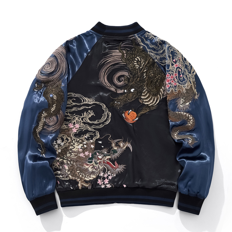Yokosuka Dragon Embroidered Jacket Spring and Autumn Coat Heavy Silk Satin Baseball Uniform Men's Top Ma-1 Personalized Yokosuka Dragon Embroidered Jacket Spring and Autumn Coat Heavy Silk Satin Baseball Uniform Men's Top Ma-1 Personalized