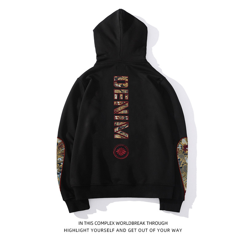 Spring autumn Men's Guochao Lianhood Sports Shirt Day Embroidered Kirin Arm Drop Sleeve Personality Blouse Lovers