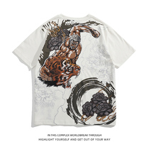 Rework embroidered male T-shirt Beidou Divine Divine Fist Cartoon Cartoon Tiger Short Sleeve Day Department Tide Sign Country Tide Ink and half sleeve