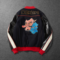 New thick embroidered jacket mens red ghost flying suit leather sleeve jeans personality Tide brand Youth coat Demon