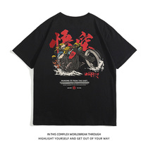 Epiphany monkey locomotive personality original male T-shirt Chaochio Moto Knight Grand Saint Chinese Wind text short sleeve half sleeve