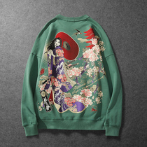 Pulling the knife Japanese trend shoulder clothes round neck male loose original Tide brand personality female youth coat autumn and winter 21