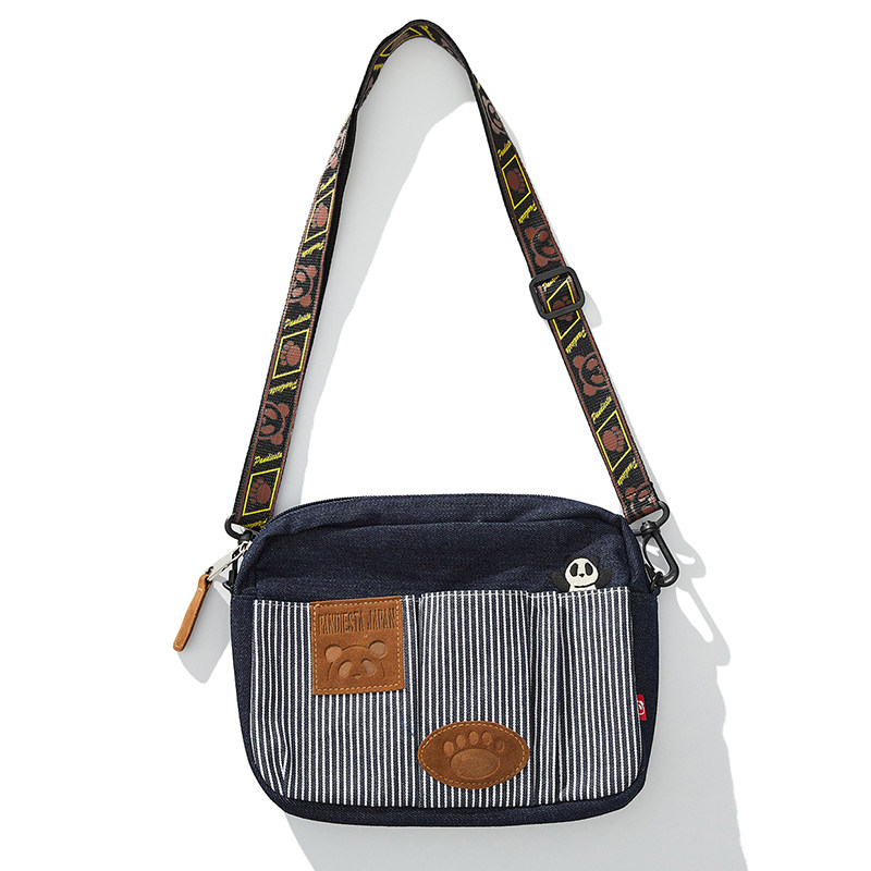 Indian Panda Group Tide Cards Cowboy Bag Embroidered Cartoon Casual Diagonal Satchel Shoulder Bag Casual Canvas men and women 100 hitch