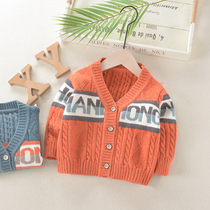 2021 Spring and Autumn New Children Baby Baby Korean Sweater Jacket Boy V-neck Knitted Cardigan