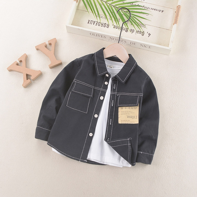 2021 spring boys long sleeve shirt baby coat Korean version of coat children Spring Autumn foreign style children's shirt tide
