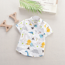 Children short sleeve dinosaur flower shirt children summer 2021 new foreign style boys baby cotton cartoon shirt