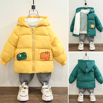 Childrens cotton-padded clothing 2021 winter jacket plus velvet hooded children baby cotton-padded cartoon boys and girls winter cotton-padded jacket
