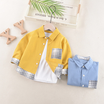 2021 Spring New Boys Plaid Splice Shirt Children Thin Jacket Baby Baby foreign style Korean Shirt Tide