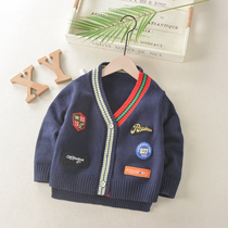 Childrens sweater coat autumn clothing 2021 Spring and Autumn New Baby Korean children V collar boy V collar boy knitted cardigan