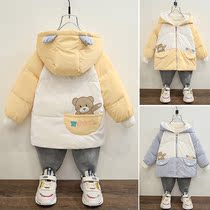 Childrens down jacket hooded boy 2021 Winter new foreign style baby girl baby winter wear no-wash shiny coat
