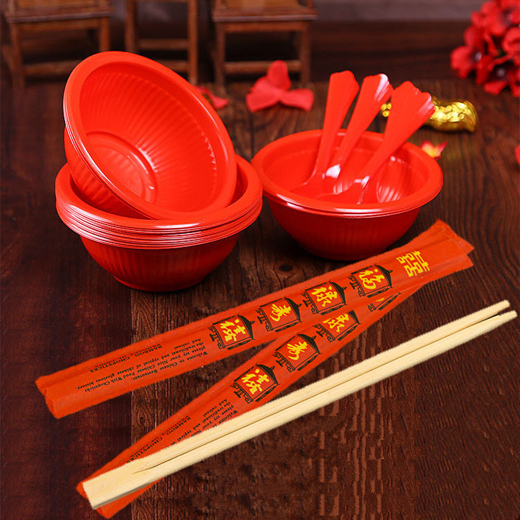 Bowl Suit Disposable Bowl red bowls Chopsticks Delight a pair of wedding chopsticks Home Chopsticks Household Plastic Round