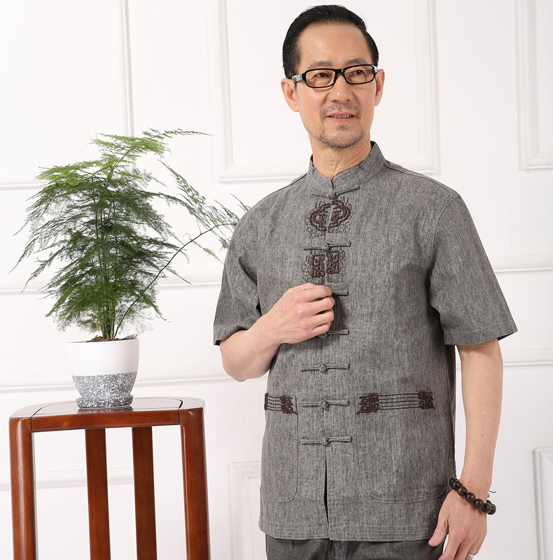 Mùa hè 2017 bộ đồ Tang nam cổ điển Trung Quốc áo khoác gió nam phù hợp với trang phục trung niên vải thô đồ bộ đẹp