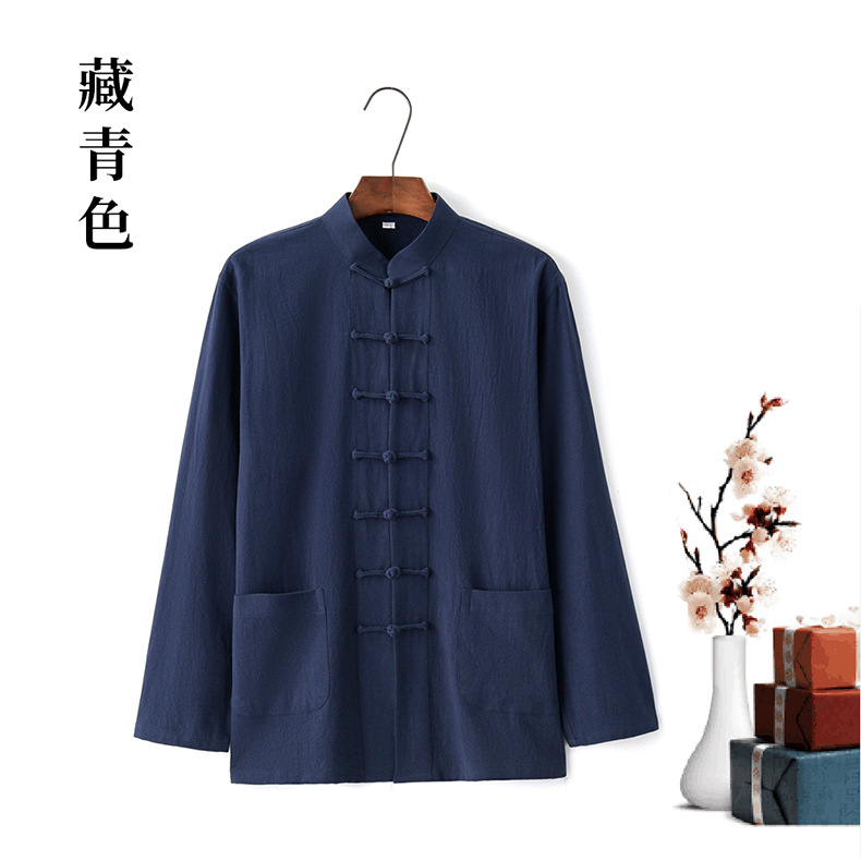 吉 Tang mới và trung niên Tang phù hợp với nam dài tay kiểu Trung Quốc giản dị trang phục dân tộc mặc áo sơ mi quần baggy nam
