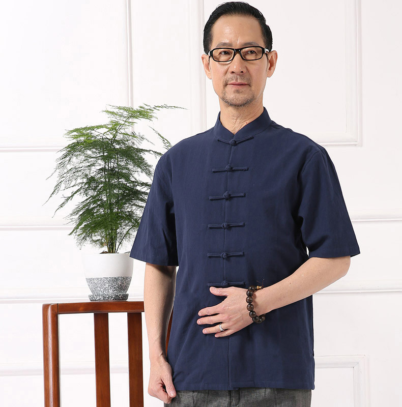 2017 hè Tang phù hợp với nam Trung Quốc áo khoác giản dị gió nam phù hợp với vải thô áo sơ mi cotton quốc phục bộ đồ dân tộc