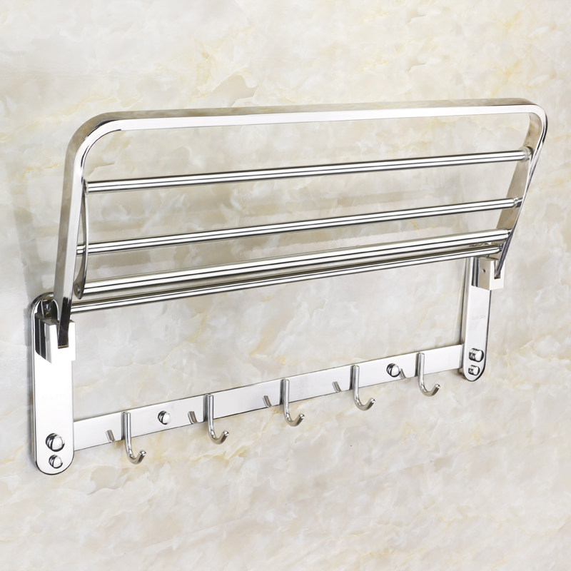 Punch-free sus304 stainless steel bath towel rack double folding towel rack bathroom movable rack powder room rack