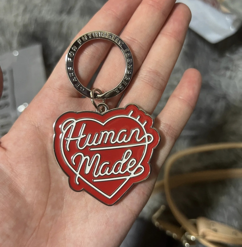 In-Stock Trendy Brand Human Made Heart-Shaped Keychain, Unisex Couple Style, Red Bag Charm