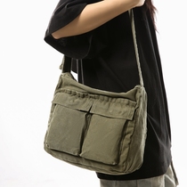 Shoulder bag mens 2024 new large-capacity canvas bag female college students school bag boys messenger bag teenagers