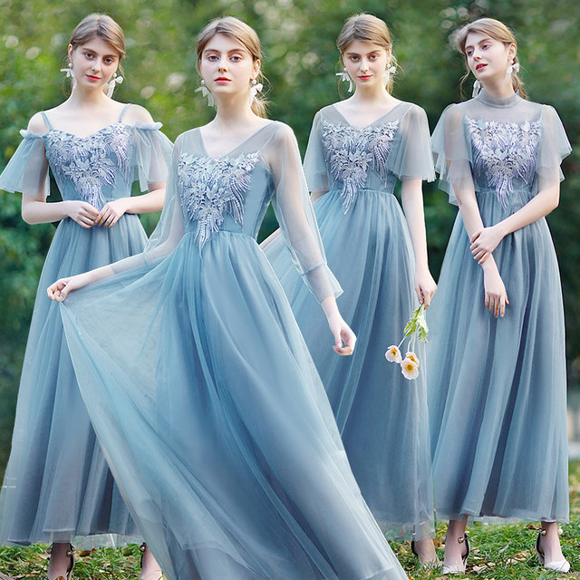 Bridesmaid dress 2022 new female bridesmaid group dress sister skirt boudoir honey skirt simple chorus dress skirt blue winter