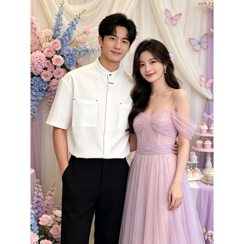 Happy Orange'Qingyue' New Chinese Style Stand Collar Short Sleeve Shirt for Men, Loose Fit, White, Double Pocket, Cool and Stylish Top Happy Orange'Qingyue' New Chinese Style Stand Collar Short Sleeve Shirt for Men, Loose Fit, White, Double Pocket, Cool and Stylish Top