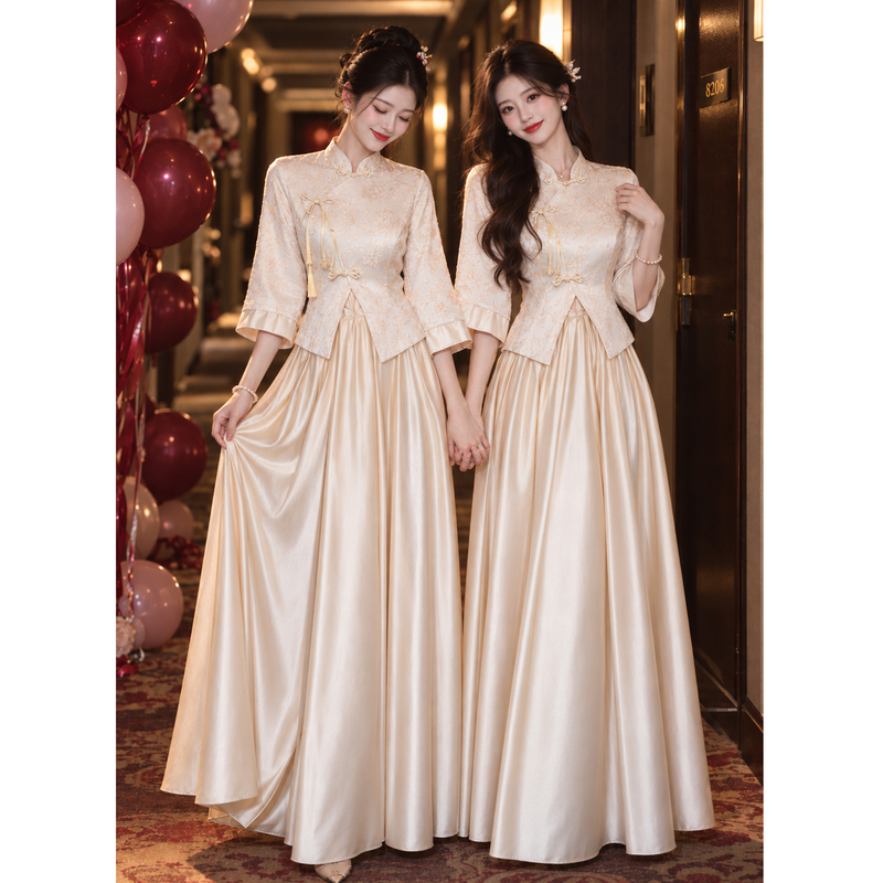 Joyful Orange【Sweet Jasmine】Bridesmaid Dress New Chinese Style Petite Gorgeous Gown Champagne Color Sisterhood Bridesmaid Dress