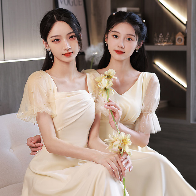 Bridesmaid dress 2022 new style usually wearable sisters group champagne color light luxury high-end niche certificate registration winter women