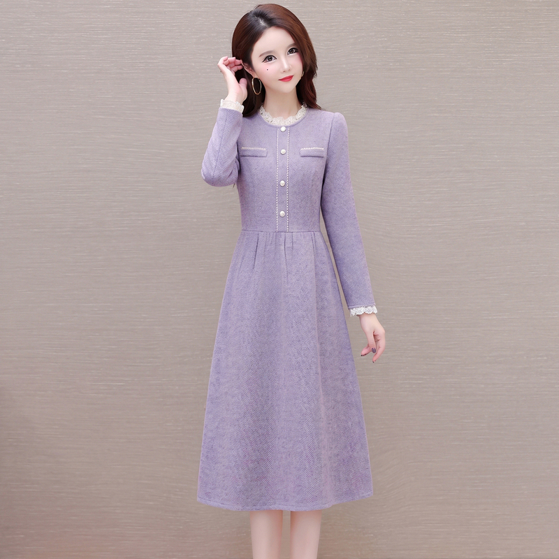 Fashionable Purple Long-Sleeve Dress for Women, Autumn 2026 Hot Style, Waist-Cinching, Slimming, High-End, Elegant Mid-Length Gown Fashionable Purple Long-Sleeve Dress for Women, Autumn 2026 Hot Style, Waist-Cinching, Slimming, High-End, Elegant Mid-Length Gown