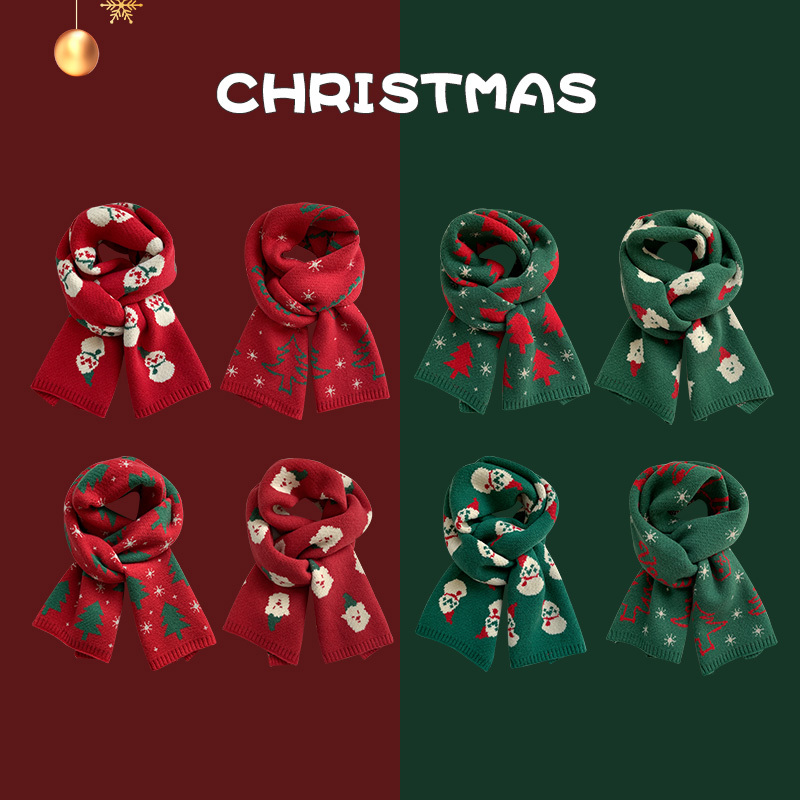Red Christmas Tree Knitted Scarf for Women, Autumn and Winter Warm and Versatile, Student Couple Christmas Gift, Green Woolen Scarf