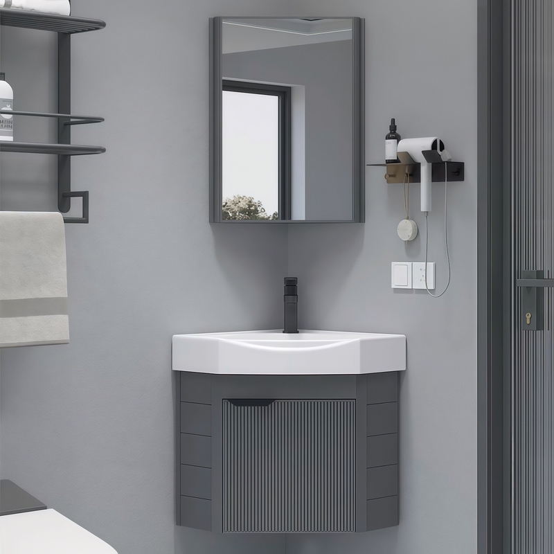 Space Aluminum Triangular Bathroom Cabinet Set with Rock Slab Corner Washbasin for Small Bathroom Corner Sink