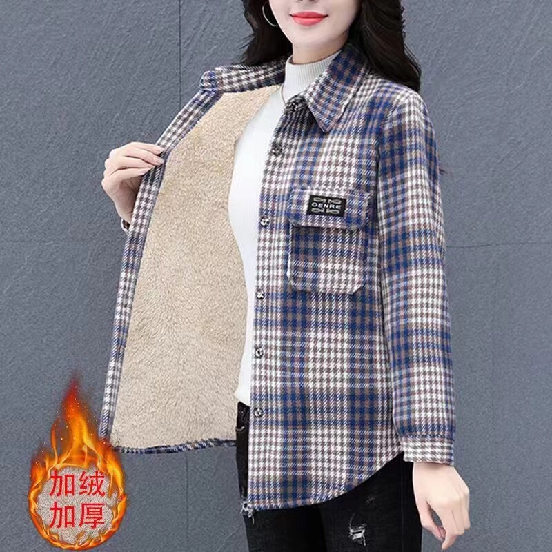 Mom's Plaid Shirt, Loose Velvet-Lined Shirt, Women's Jacket, Thickened Top, New Autumn and Winter Style, Warm and Stylish Shirt Mom's Plaid Shirt, Loose Velvet-Lined Shirt, Women's Jacket, Thickened Top, New Autumn and Winter Style, Warm and Stylish Shirt