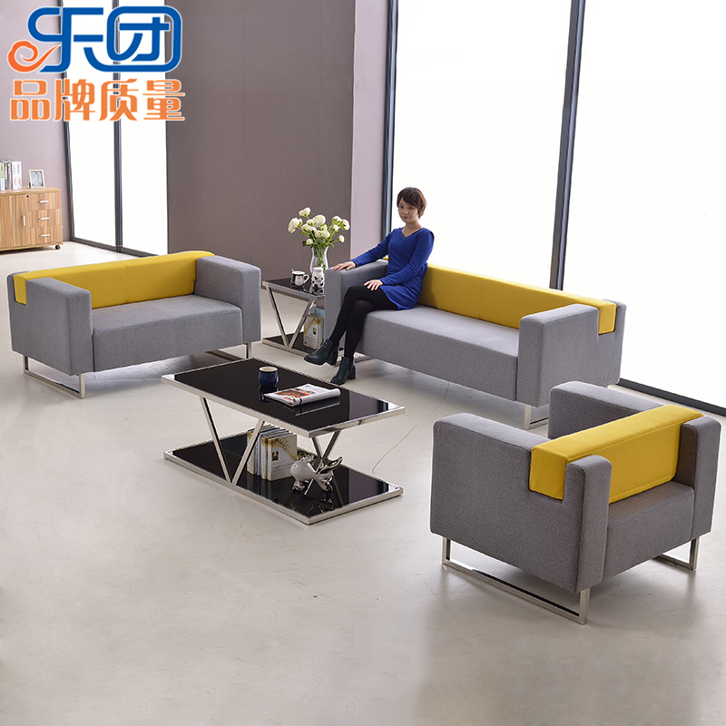 Modern business office sofa coffee table combination simple and fashionable office reception reception three-person fabric sofa