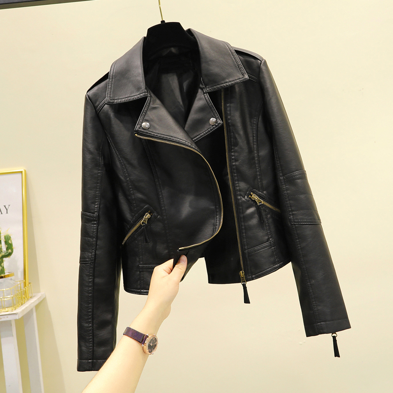 Women's Leather Jacket European Style 2026 Spring, Autumn and Winter New Short Style with Fleece Slim Fit Biker Leather Jacket