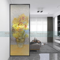 Customized entry screen living room art glass oil painting pastoral style entrance partition background wall Van Gogh sunflower