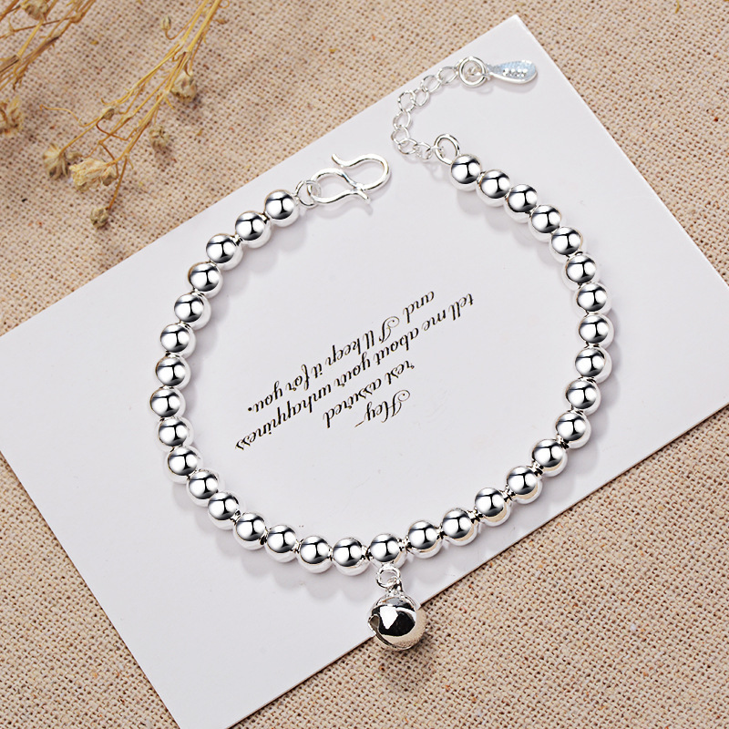 Young Amazon 925 Sterling Silver Bracelet for Women, Bell Chain, Plain Buddha Bead Bracelet, Simple European and American Style Jewelry, Hot Sale