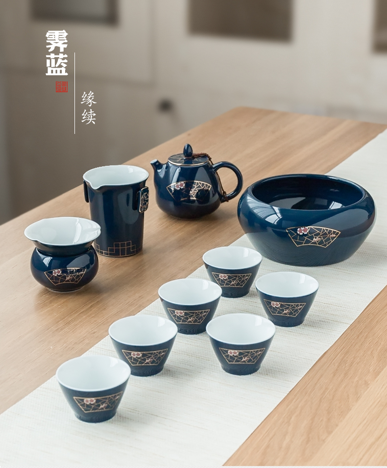 The Set of ceramic teapot teacup tea tureen domestic tea taking ji blue of a complete Set of kung fu tea Set tea to wash