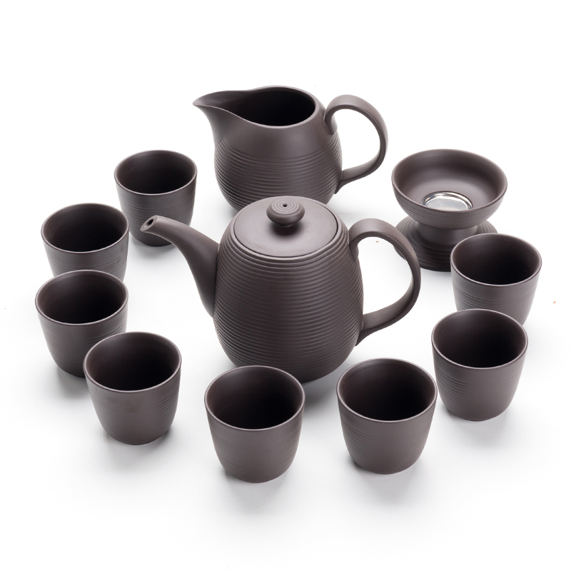 Household violet arenaceous kung fu tea set tea way of a complete set of tea cups and cups of purple clay teapot contracted with gift boxes