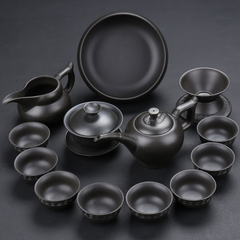 Purple Sand Kongfu Tea Furniture Set Group Brief About Raw Mine Black Clay Whole Home Tea Maker Teapot Tea Cup Black Tea Gift