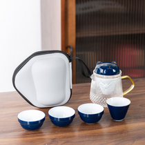 Travel tea set carrying case fast guest Cup ceramic anti-scalding glass kung fu tea set outdoor bubble teapot