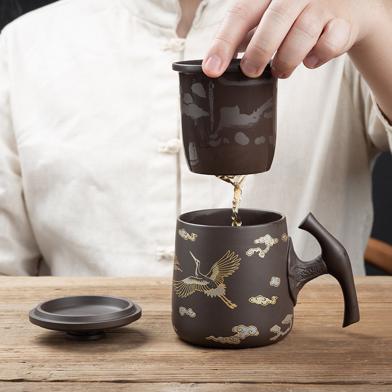 Office tea Water separation Purple Sand Bubble Water Cup With Lid Sub Filter Men's Tea Cup Portable Outdoor Carry-on Gift Box