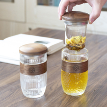 Creative heat-resistant glass tea cup with lid filter household tea water separation Cup flower tea cup office Cup