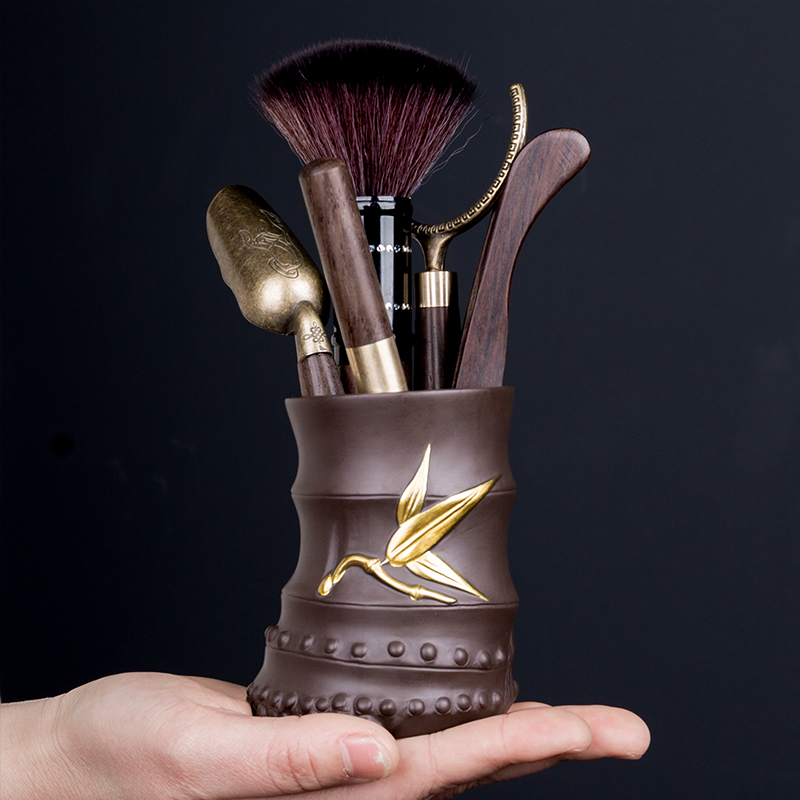Kung fu tea sets spare parts violet arenaceous six gentleman 's tea set household ebony wood run needle brush cups