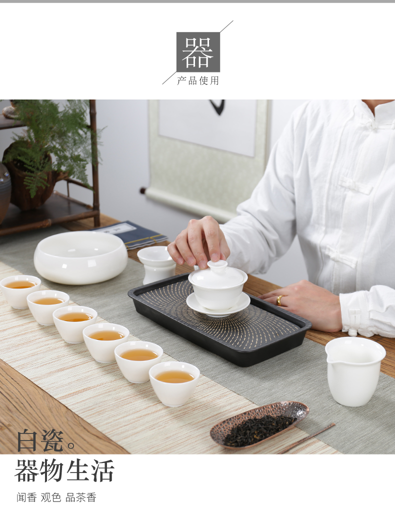 Household dehua white porcelain tea tureen only three bowls of ceramic cups to kung fu tea set white porcelain tea sea interface. A cup of tea