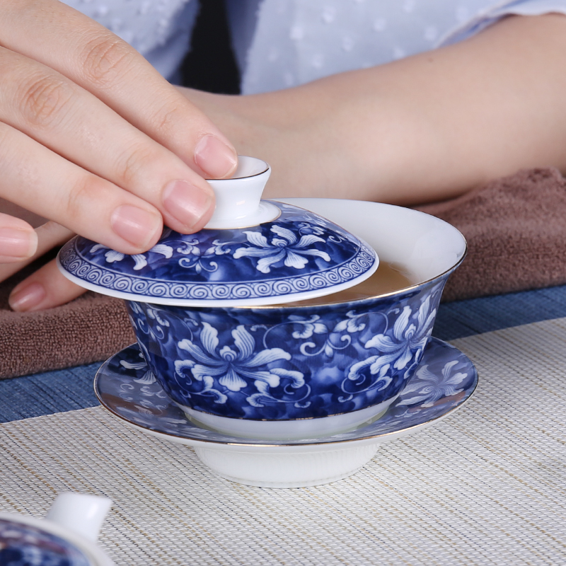 All the see colour blue and white porcelain tureen Japanese ceramic kung fu tea set 3 to make tea bowl home to bowl