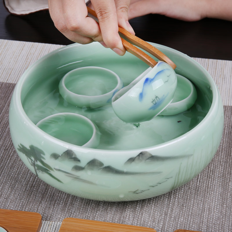 Chiang kai - shek hand - made celadon large tea wash your writing brush washer wash to ceramic kung fu tea tea cup spare parts