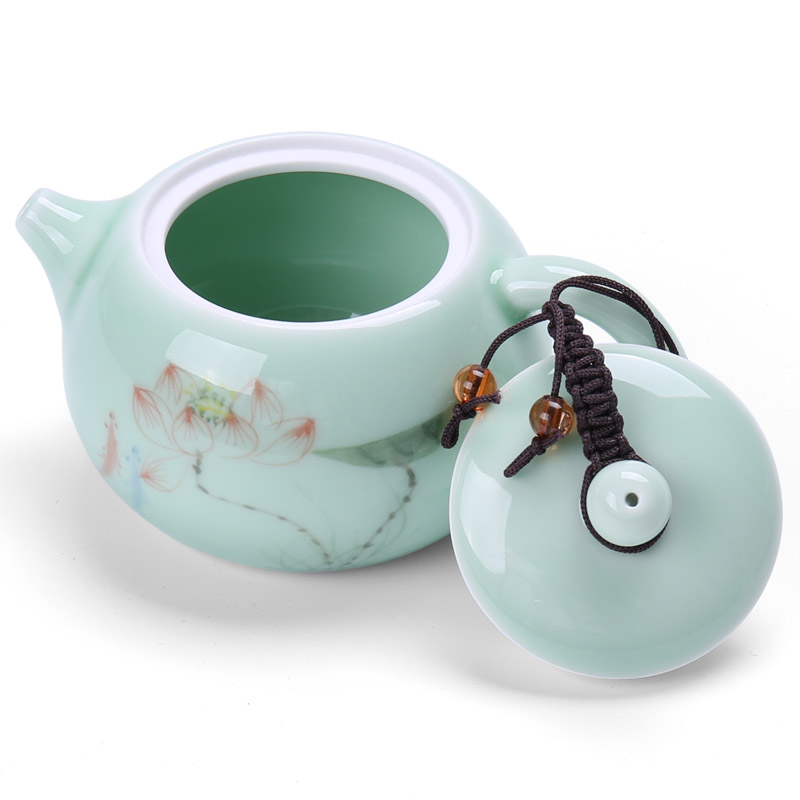 Chiang kai - shek hand - made celadon lotus rhyme tea set a complete set of kung fu tea cups ceramic teapot tea gift box