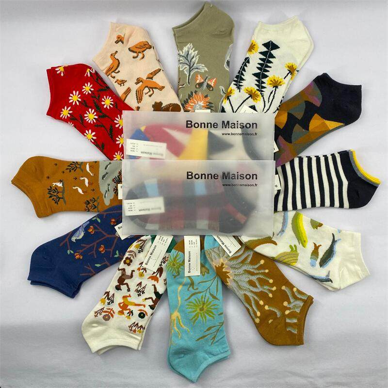 Socks Lady Short Socks Shallow Mouth Ship Socks Socks EUROPEAN AND EUROPEAN JACQUARD FLORA AND FAUNA PATTERN PURE COTTON PERSONALITY SPRING SUMMER INS TIDE SOCKS