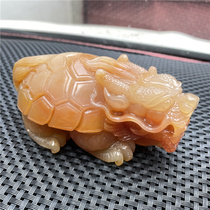 Fidelity natural yellow dragon Jade chicken oil yellow Longevity Dragon turtle Rong return hand to play tea pet ornaments original mine