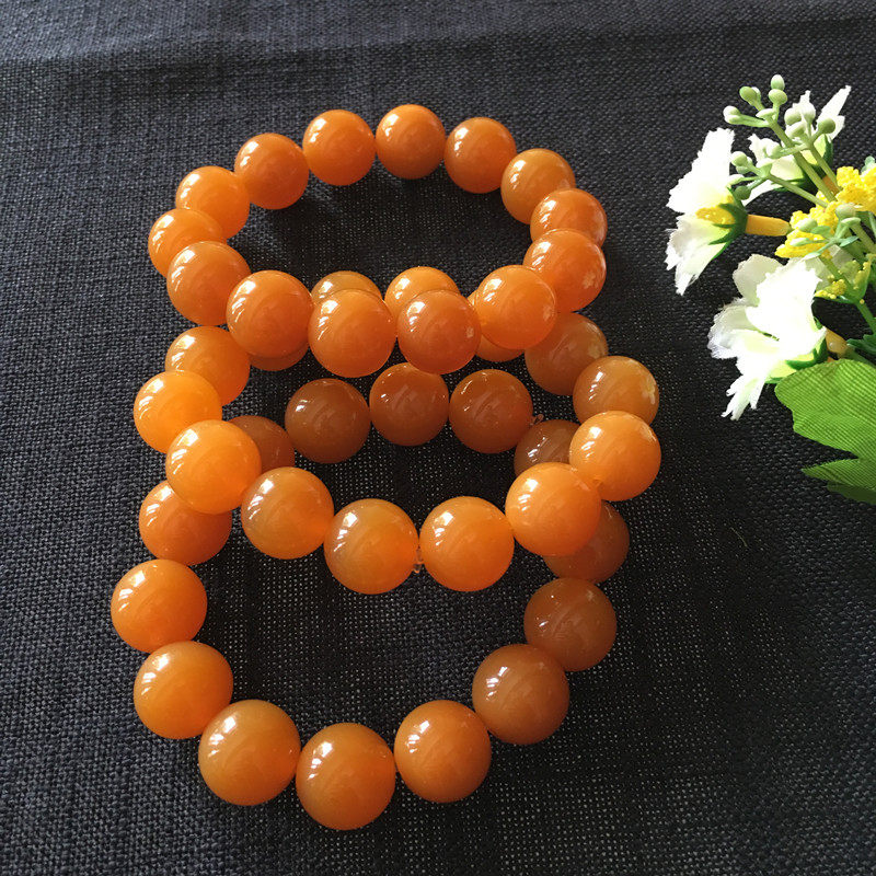 Natural yellow dragon jade Myanmar jade raw stone chicken oil yellow men and women 15mm hand string hand chain Buddha beads hand chain comes with