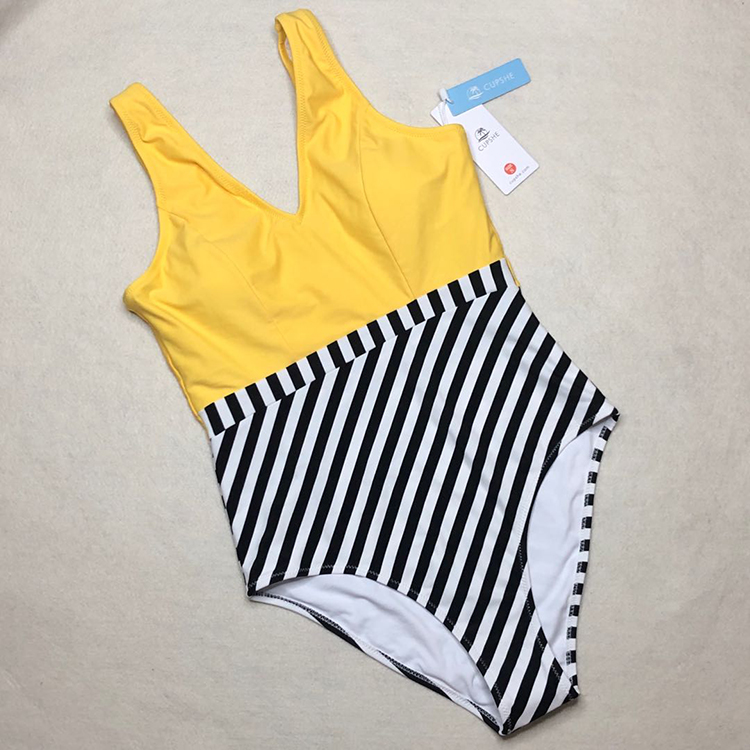 Export European and American ladies adult front and back V collar blouse pants splicing color Basic Triangle Connected Swimsuit